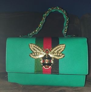 Green bee handbag with matching wallet